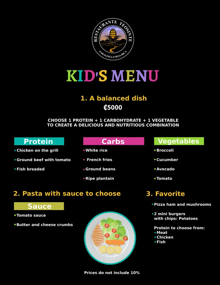 Menú infantil · Inglés de Restaurante Teosinte
